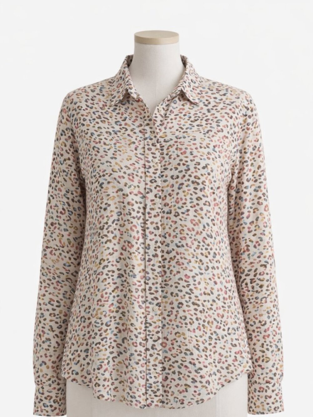 Apt. 9 Lightweight Button Down Blouse Animal Print Cream Base Size L